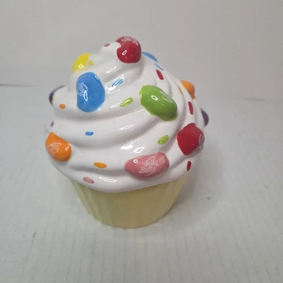 Jelly Belly Beans Ceramic Cupcake Covered Candy Dish Birthday Sprinkles 2011