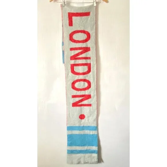 Urban Outfitters City Intarsia Soccer Scarf LONDON White Blue Red 72