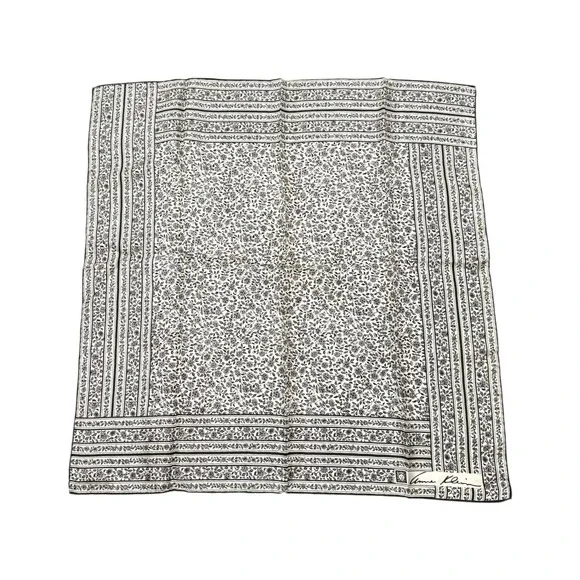 Anne Klein Robinson Golluber Silk Scarf White Black Floral Vintage 21
