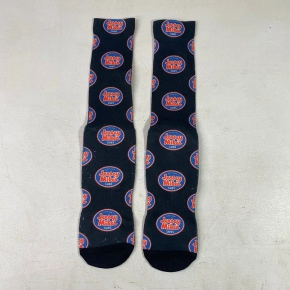 Jersey Mikes Subs Crew Socks Black All Over Print Logo Novelty Promotional Sock