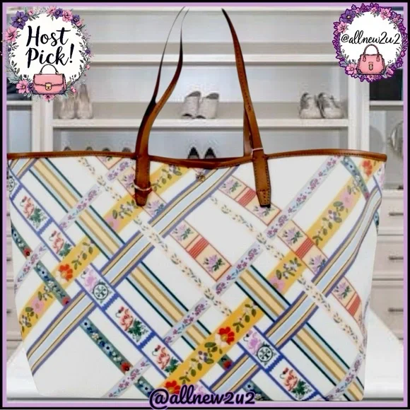 Tory Burch Kerringyon Square Tote Ribbon Weave Bias Allover 295