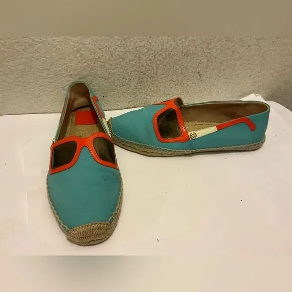 Rare Tory Burch 🏖 Sunny Sunglasses Espadrille Flats, Light Blue, Size 10