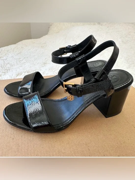 Tory Burch Laurel Ankle Strap Black Patent Leather Sandal Women’s Size: 5