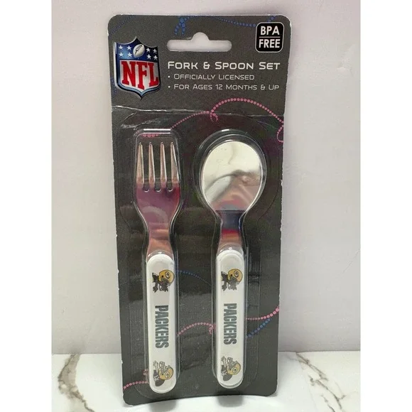 NFL Green Bay Packers Toddler Fork and Spoon Set Baby Fanatic‎ BPA Free Cutlery