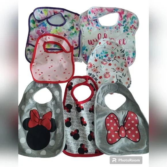 Baby Girl Bibs Bundle Lot 7 pieces Bumkins, Carter's, Disney