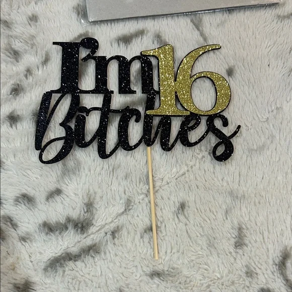Glitter 16th Cake Topper - Black and Gold