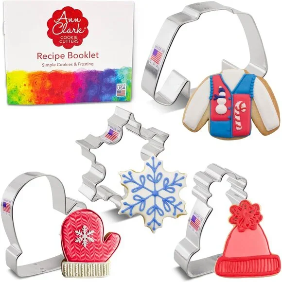 Ann Clark 4-Piece Winter Cookie Cutters with Recipe Booklet - Festive Baking