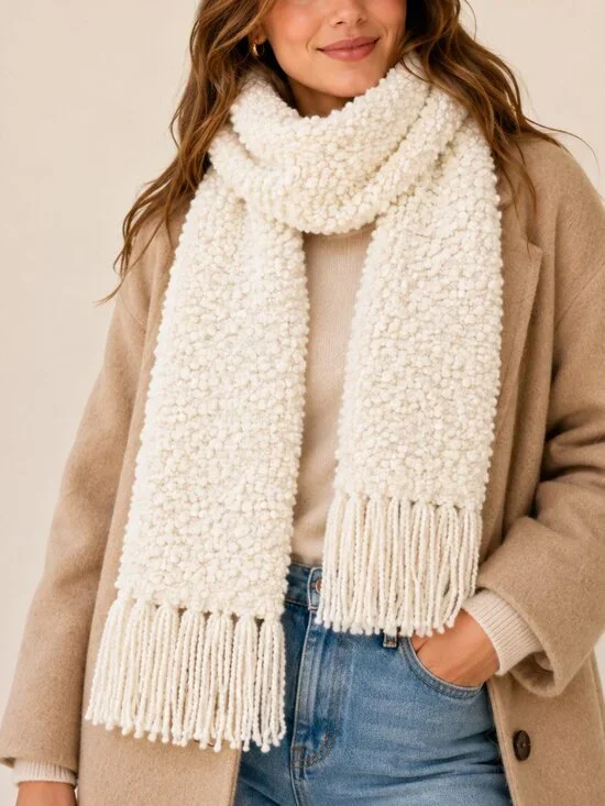 Boll & Branch Cream Wool Scarf One Size