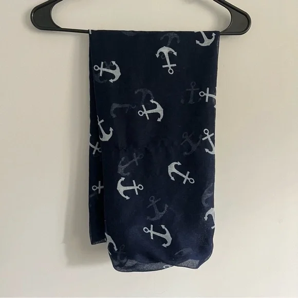 Sax Navy Blue and White Anchor Print Infinity Scarf