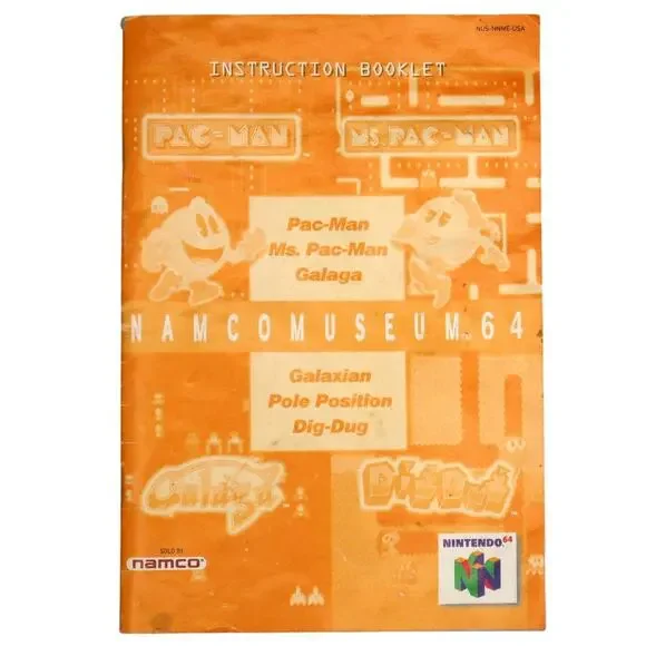 Namco Museum Pac Man Ms Pac-Man Galaga Dig Dug Nintendo 64 N64 Instruction Book