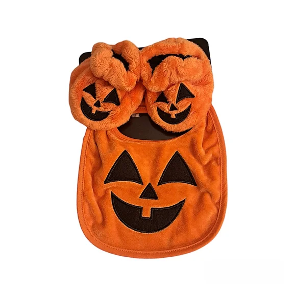 Baby Jack-o-lantern Bib & Booties Set