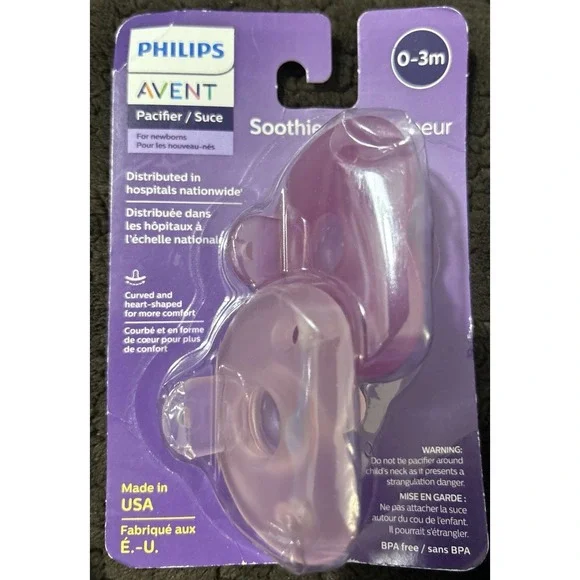 PHILIPS AVENT CURVED & HEART SHAPED SOOTHIE PACIFIER 0-3‎ M MONTHS PINK & PURPLE