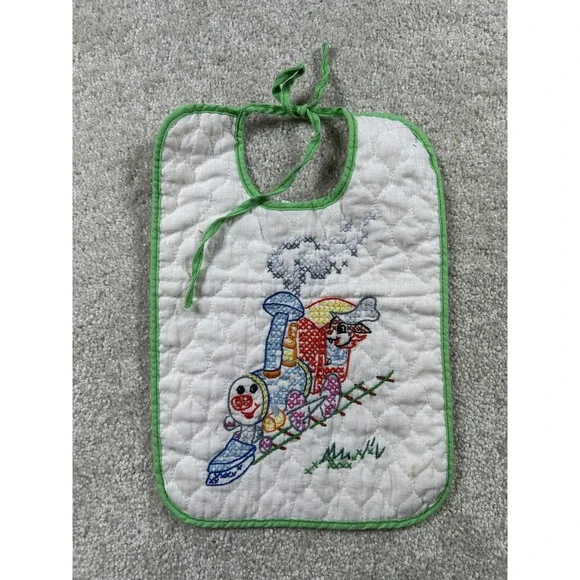 Vintage Disney Baby‎ Bib Hand Embroidered Train Paragon Nursery 12x8 Inch