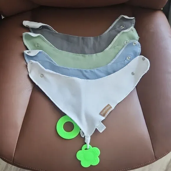 Vuminbox Baby Drool Bibs Cotton Snap Closure White Blue Green Gray Set