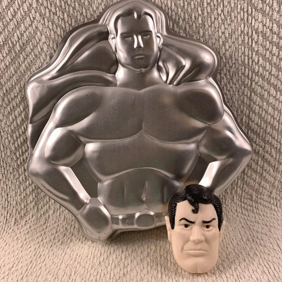 Vintage 1977 Wilton DC Comics Superman Super Hero Cake Pan Set‎ W/ Face Topper