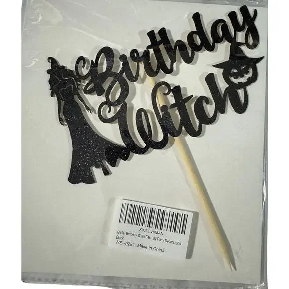 NWT Birthday Witch Halloween Glitter Cake Topper Decoration