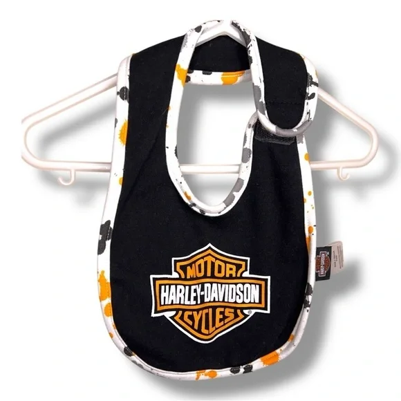 Harley Davidson Baby Bib Collectible Biker Motorcycle Gift Black Orange White