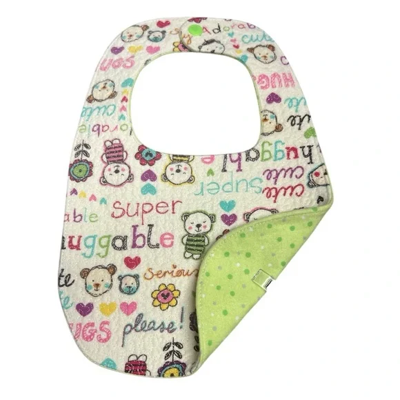 Hand Crafted Baby Bib with snap closure cotton snuggle flannel reversible
