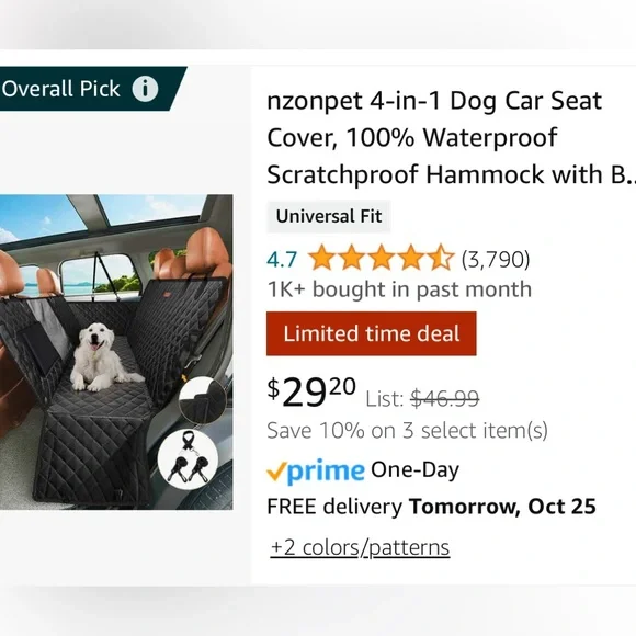 NZONPET 4-in-1 Dog Hammock for cars, Trucks, SUV's. BRAND NEW IN PACKAGE
