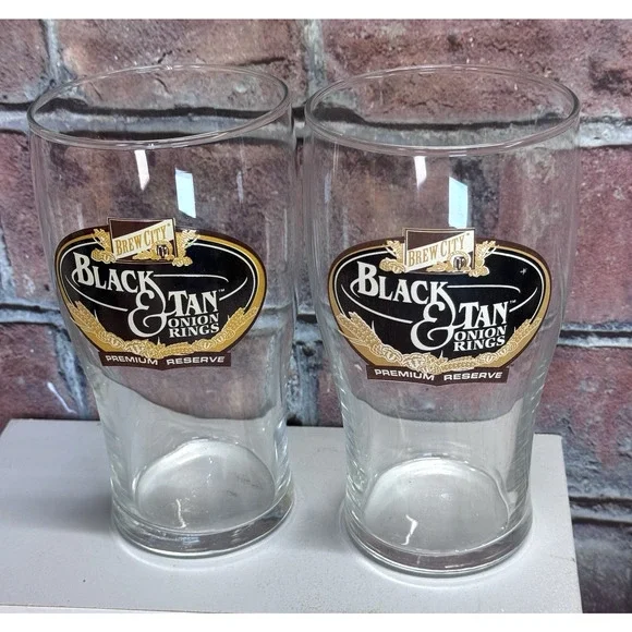 Brew City Pint Beer Glasses Black &‎ Tan Onion Rings 12-Ounce Barware Set of 2