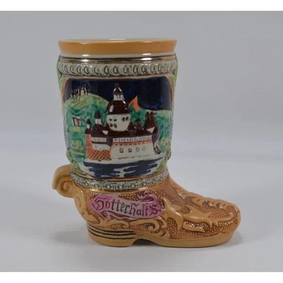 Vtg German Ceramic Boot Shaped Beer‎ Stein Mug Hopfen u. Malz Gotterhalt's 5