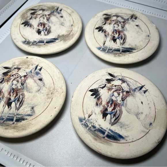 Sandstone Creations Coasters Horses Set of 4 Non-Slip Protective Backing VTG