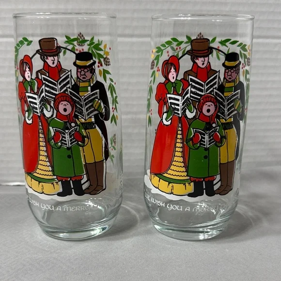Vintage 1984 Pepsi Holiday Christmas Carolers Collectible Glasses Set of 2