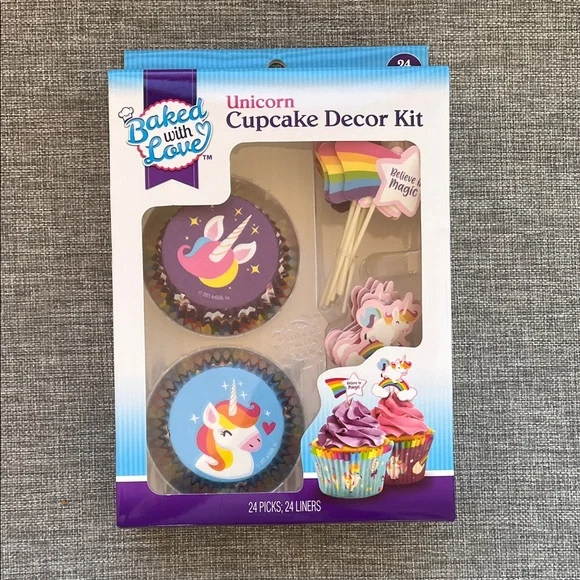 🔥”2 for $12” Unicorn Cupcake Decor Kit - Purple and Rainbow