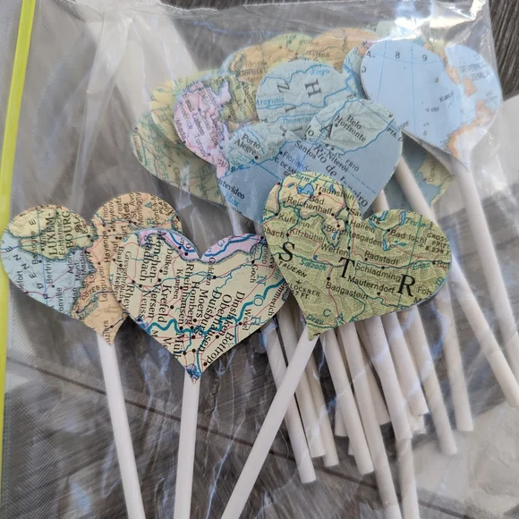 Heart Shaped Map Cupcake Toppers Travel Themed Bridal Shower Bachelorette