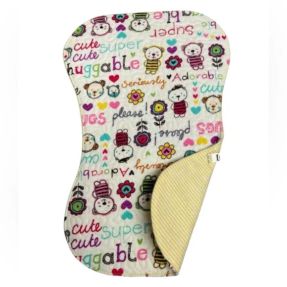 Hand Crafted Baby Burp Cloth Flannel Contoured Padded Fabric Quilted Reversible