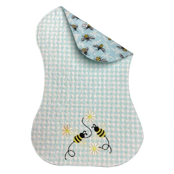 Hand Crafted Flannel Burp Cloth Contoured Padded Fabric Quilted Reversible Bee
