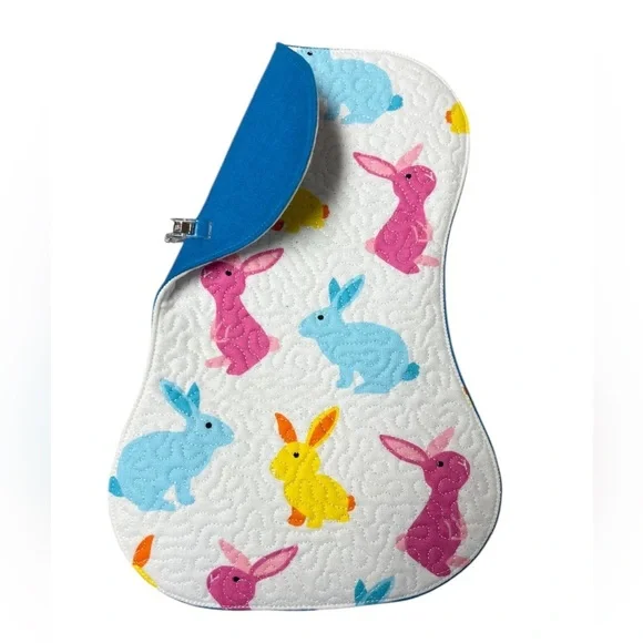 Hand Crafted Burp Cloth Easter Bunny Flannel Contoured Padded Reversible Quilted