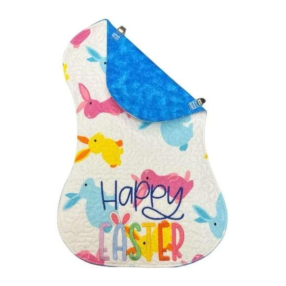 Hand Crafted Flannel Burp Cloth Contoured Padded Fabric Colorful Easter Bunny