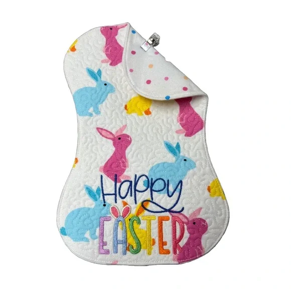 Hand Crafted Burp Cloth Easter Bunny Flannel Contoured Padded Reversible Quilted