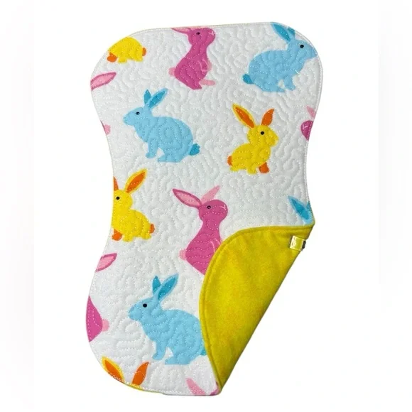 Hand Crafted Burp Cloth Easter Bunny Flannel Contoured Padded Reversible Quilted