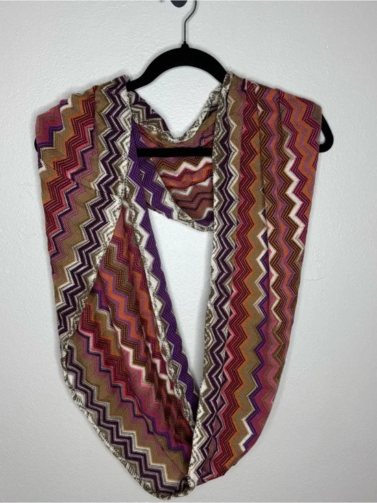 Missoni Multicolor Zigzag Infinity Scarf 100% Wool Made in Italy