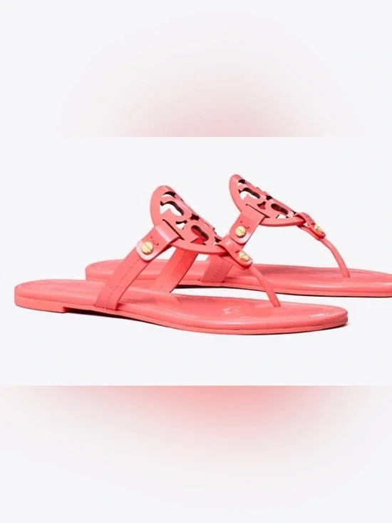 NWOT Tory Burch Miller Patent Leather Sandals in Coral Crush!