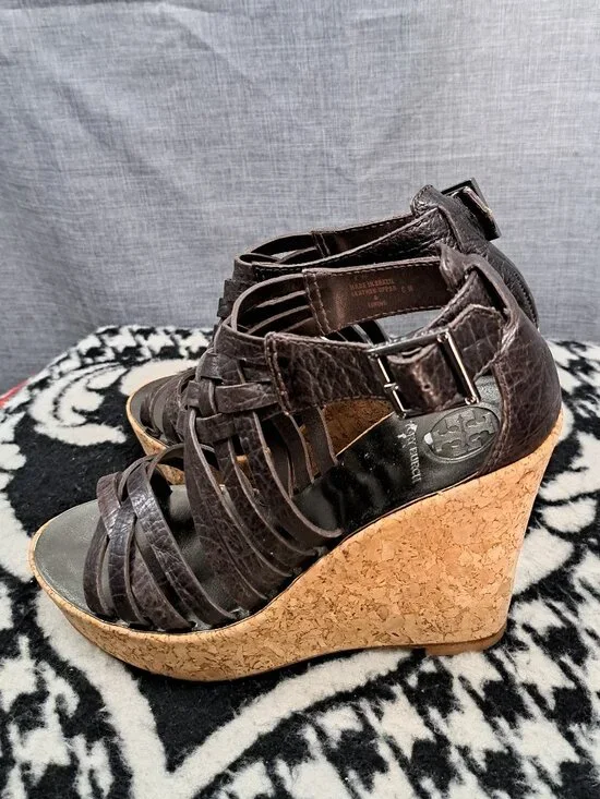 Tory Burch Women Size 6M Shoes Wedges high heel Cork leather buckle Sandals