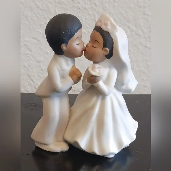 Lefton Bride Groom Black couple Figure Ceramic Cake Topper signed 1988