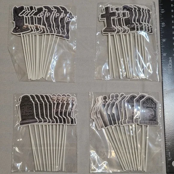 48 Pieces‎ Halloween Tombstone Cupcake Toppers New In Package