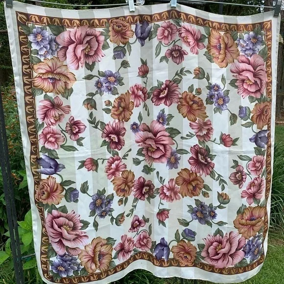 Vintage large square floral scarf wrap pareo bohemian spring summer