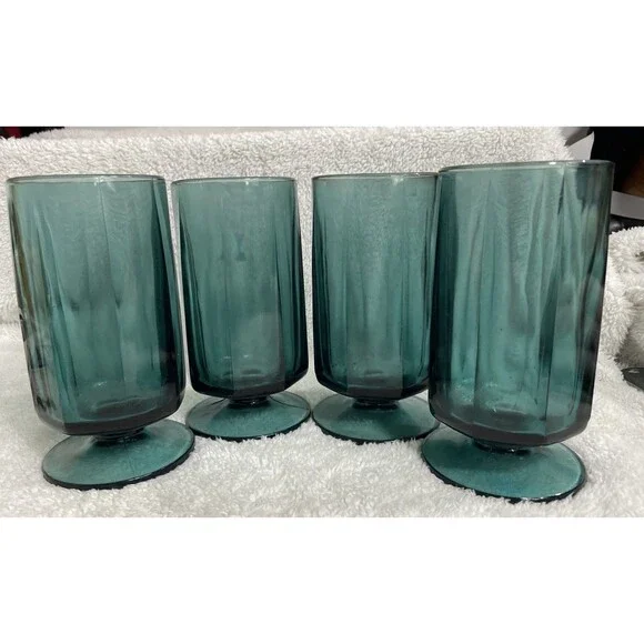Set of 4 Vintage Colony Nouveau Riviera Blue Teal Octagonal Ice Tea Glasses READ