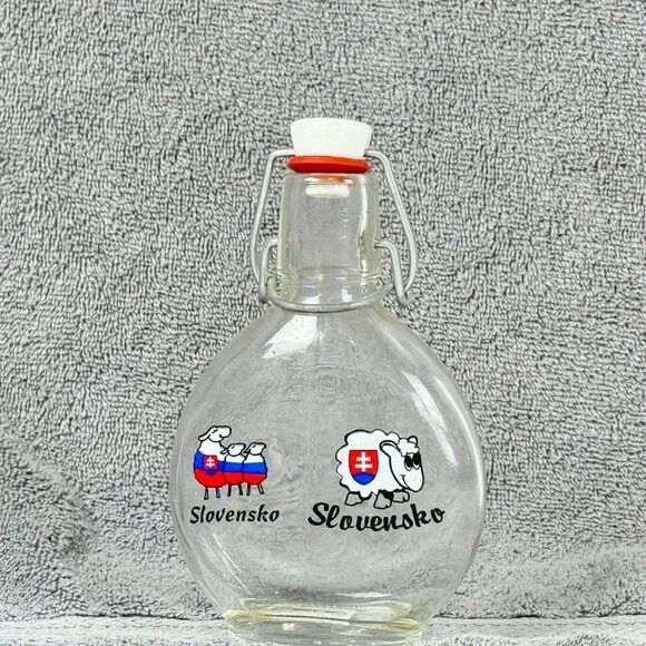 Clear Glass Slovensko Bottle With Sheep Print & Swing Top 250ml Unique Design Gi