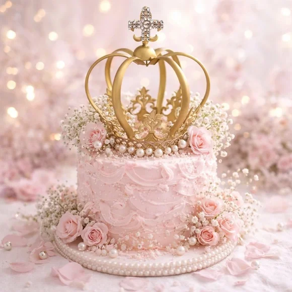 Gold Crown Cake Topper Fairycore Princess Wedding Quinceañera Rhinestone Luxe