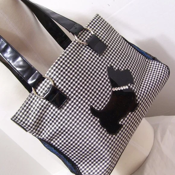 Dog Fashion Doggie Carrier Handbag Vented Houndstooth Black and White NWOT