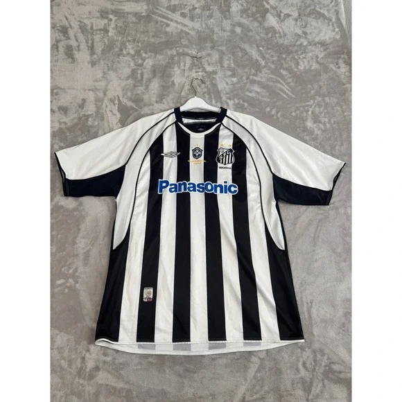 Santos FC‎ Soccer Jersey Umbro Panasonic No Name Mens Size XL Black White