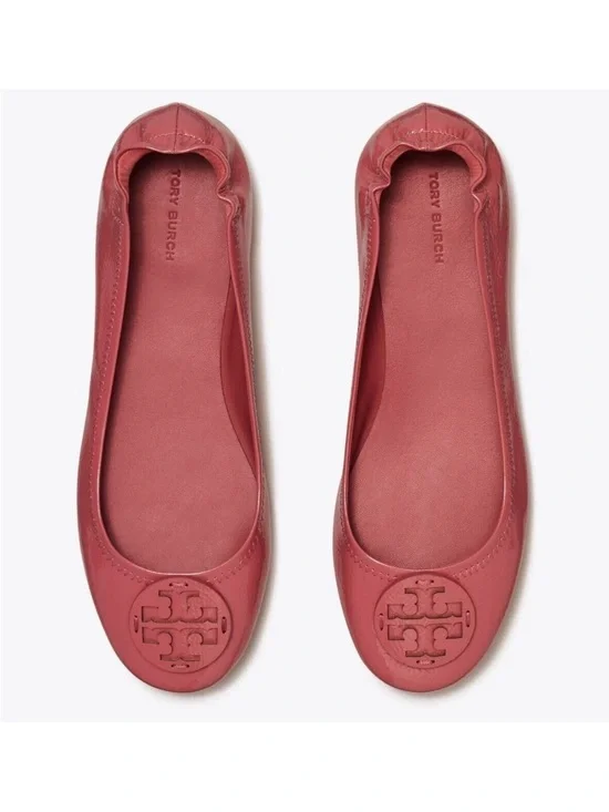 Tory Burch $228 Minnie Travel Ballet Flats Patent Washed Berry size 9