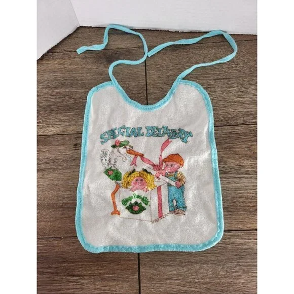 Vintage‎ 1980s Blue Trim Cabbage Patch Baby Bib Stork