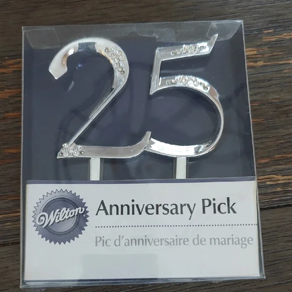 Wilton Silver 25th Anniversary Cake Topper New