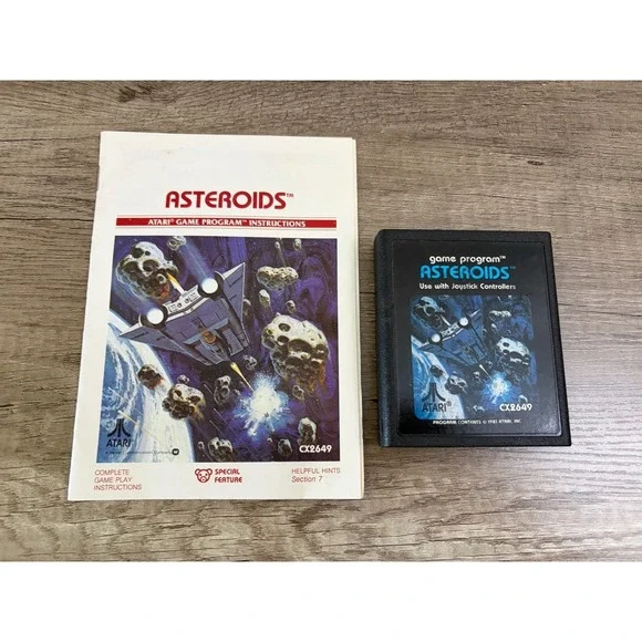 Asteroids (Atari 2600, 1981) Video Game Cartridge and Manual Instruction Booklet
